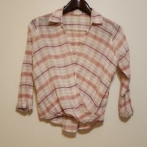 Hollister pink plaid wrap blouse long sleeve medium
